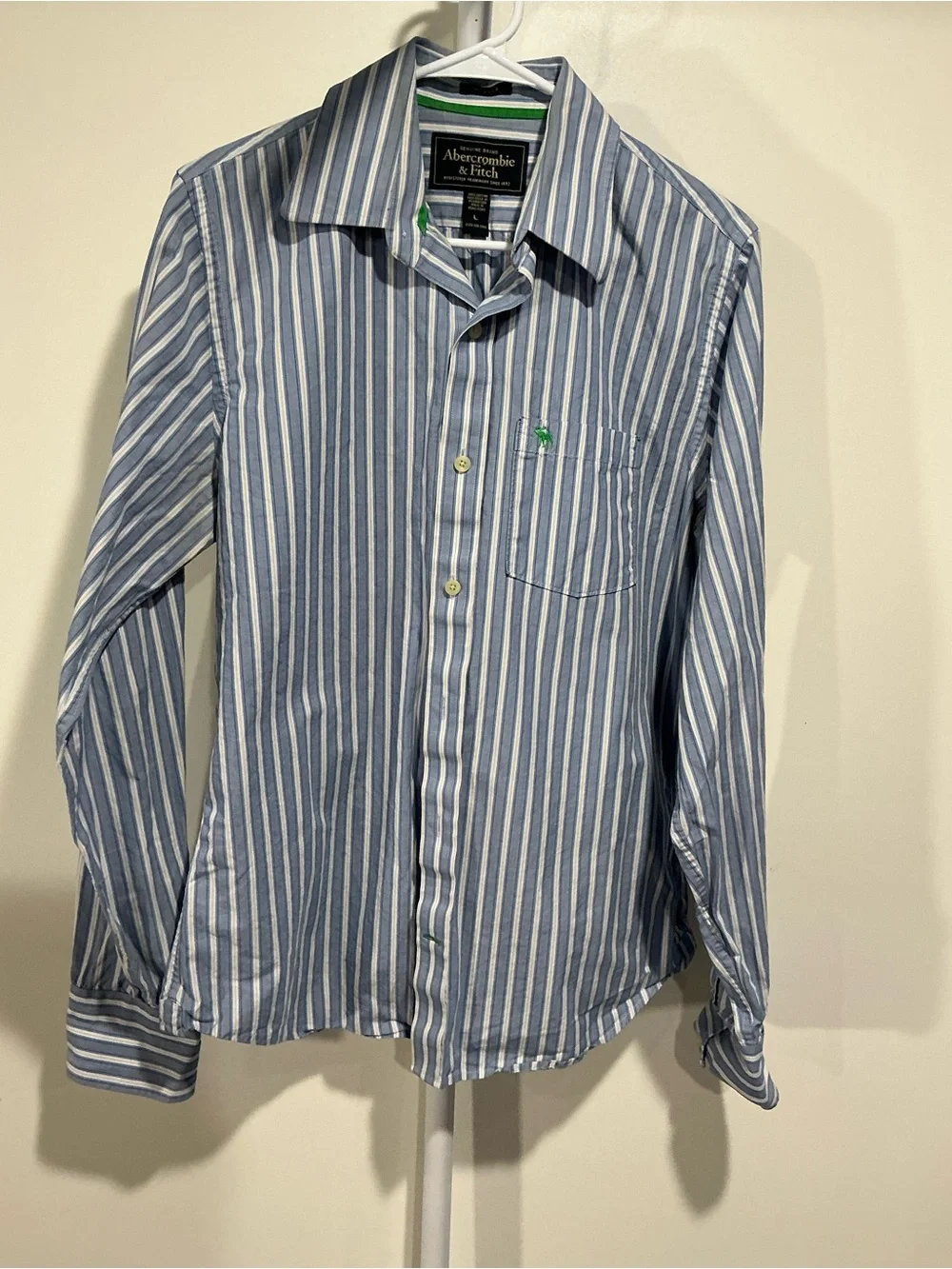 Abercrombie & Fitch Blue and White Vertical Stripe Dress Shirt
